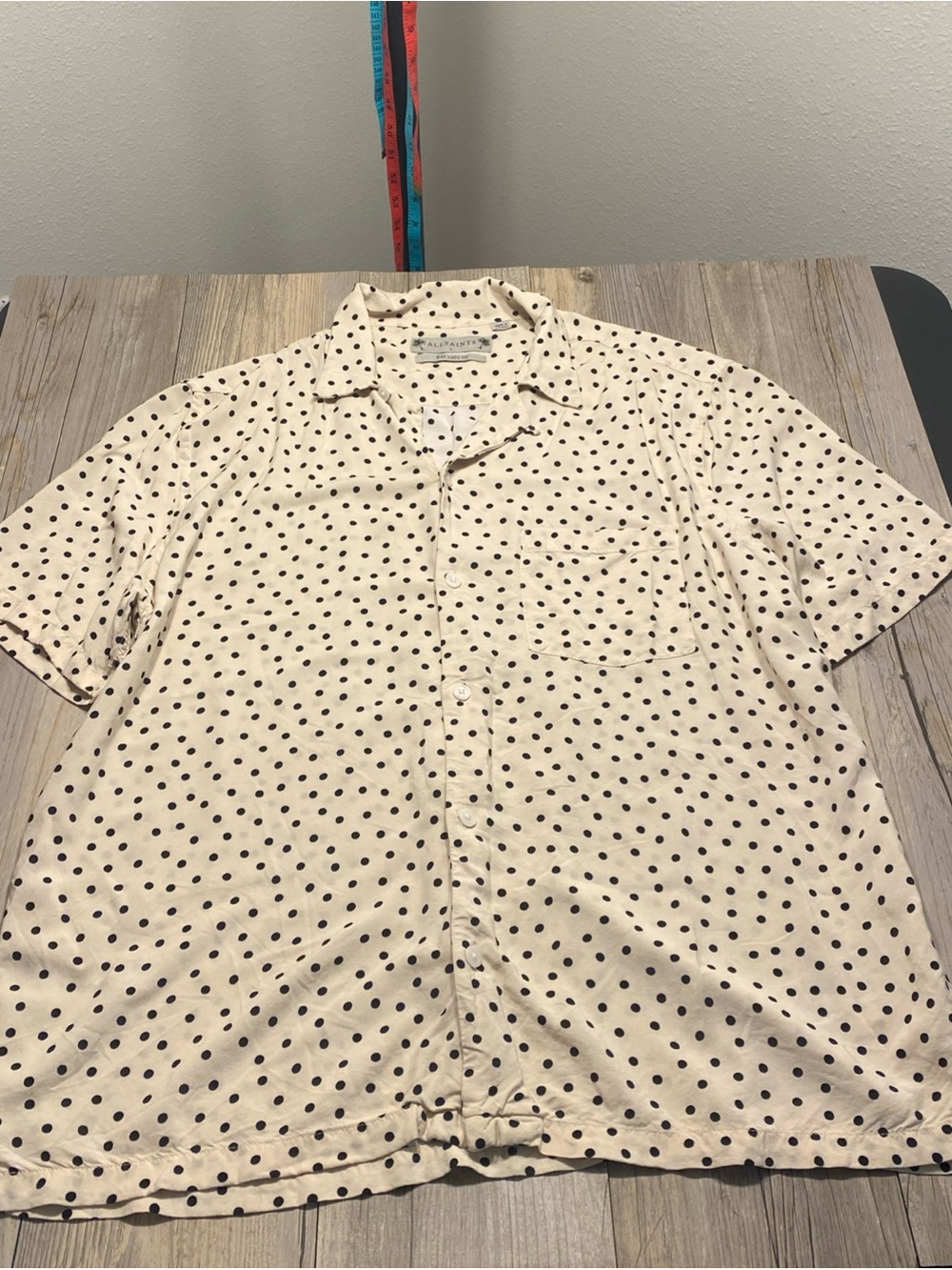 All Saints Men’s Polka Dot Electro Button Shirt Relaxed Fit Large
